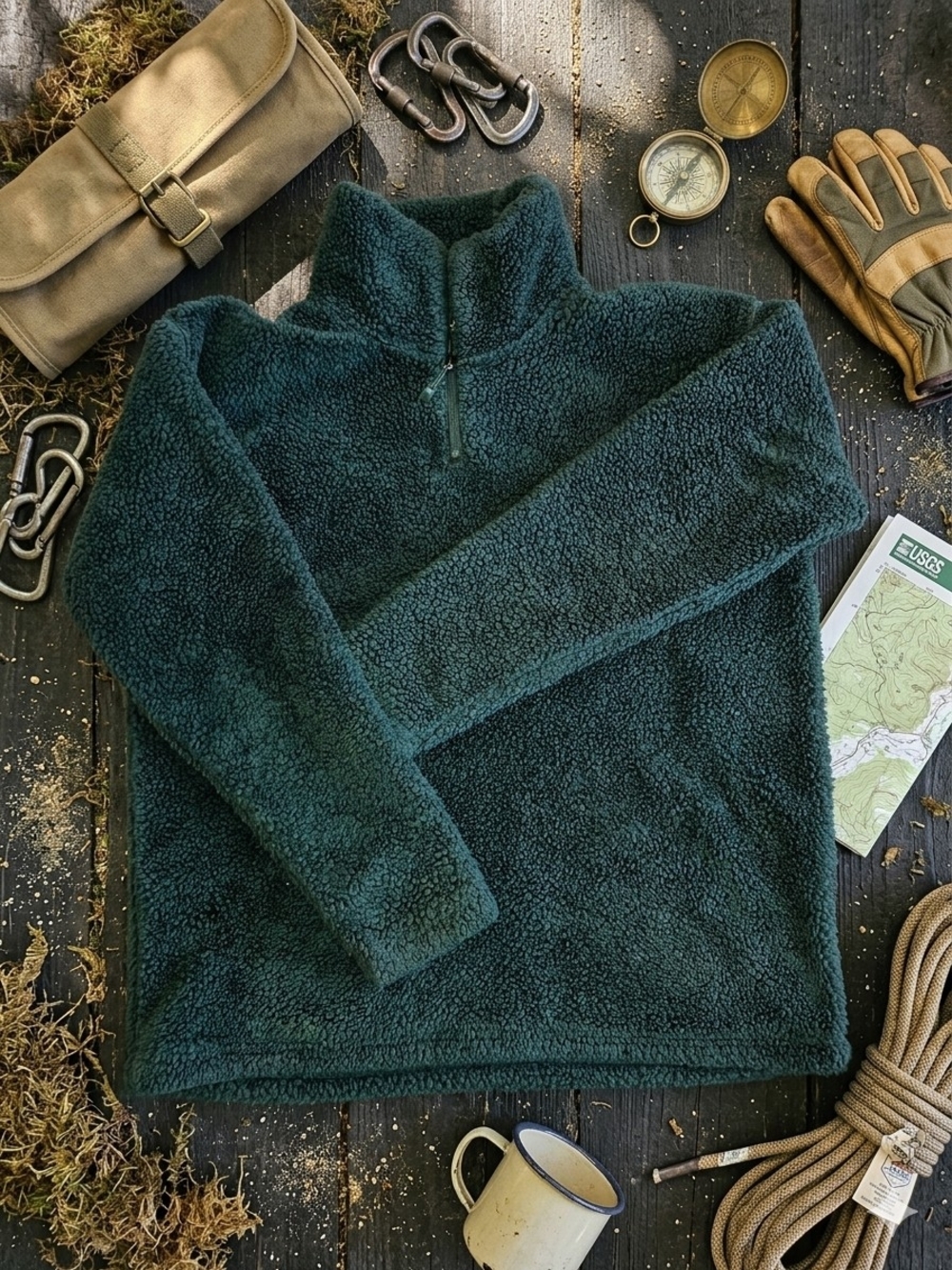 Eddie Bauer Deep Forest Green Sherpa Half-Zip Pullover